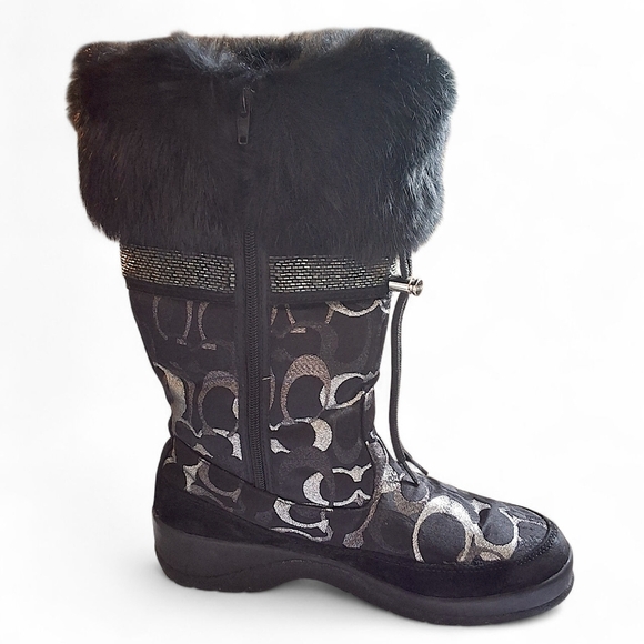 Coach Lizzie Signature Faux Fur Winter Boots Black Size 9 EUC - Picture 5 of 15